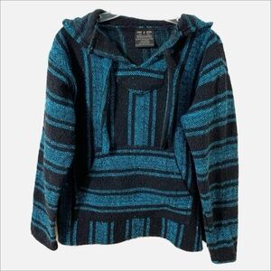 Hydration Nation Striped Pullover V-neck Baja Hoodie Drawstring Kangaroo Pocket